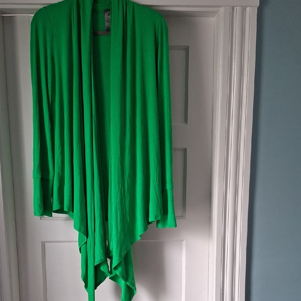 S-Twelve Draped Open-Front Cardigan — Bright Green